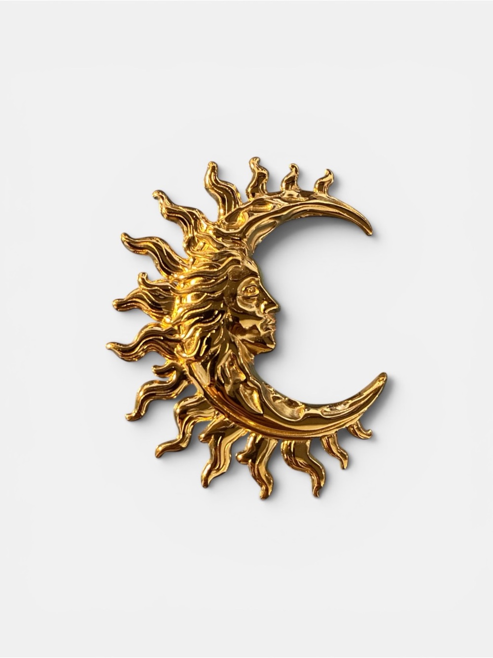 Gold Sun and Crescent Moon Brooch